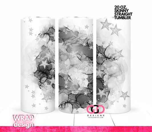 Stars on Black Alcohol ink - Digital tumbler wrap for 20 oz skinny straight tumbler