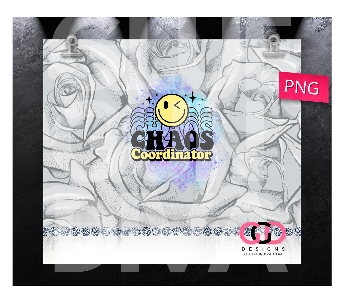 Chaos Coordinator Grey Roses-   Digital tumbler wrap for 20 oz skinny straight tumbler