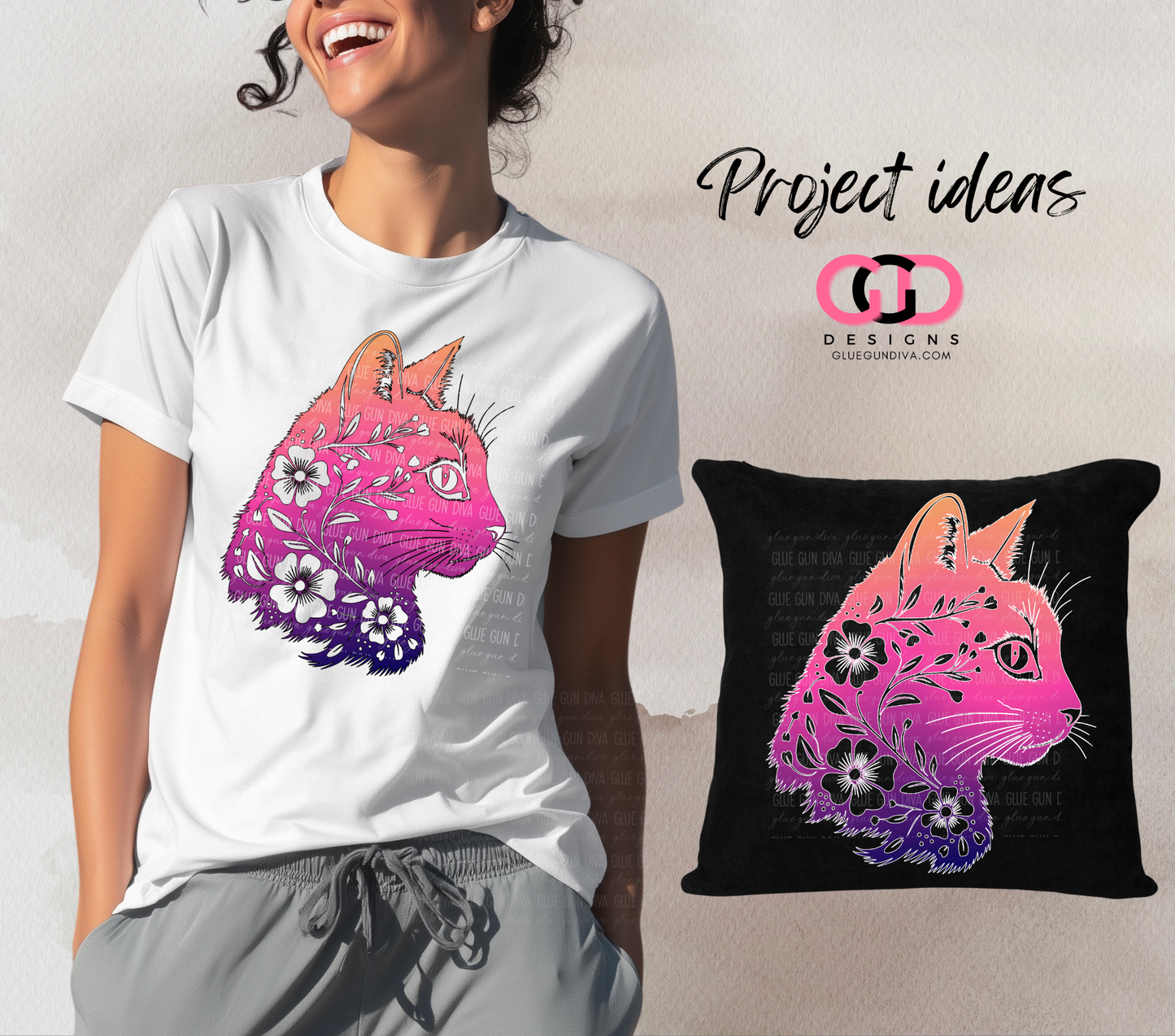 Floral Cat Silhouette -  PNGs & SVGs