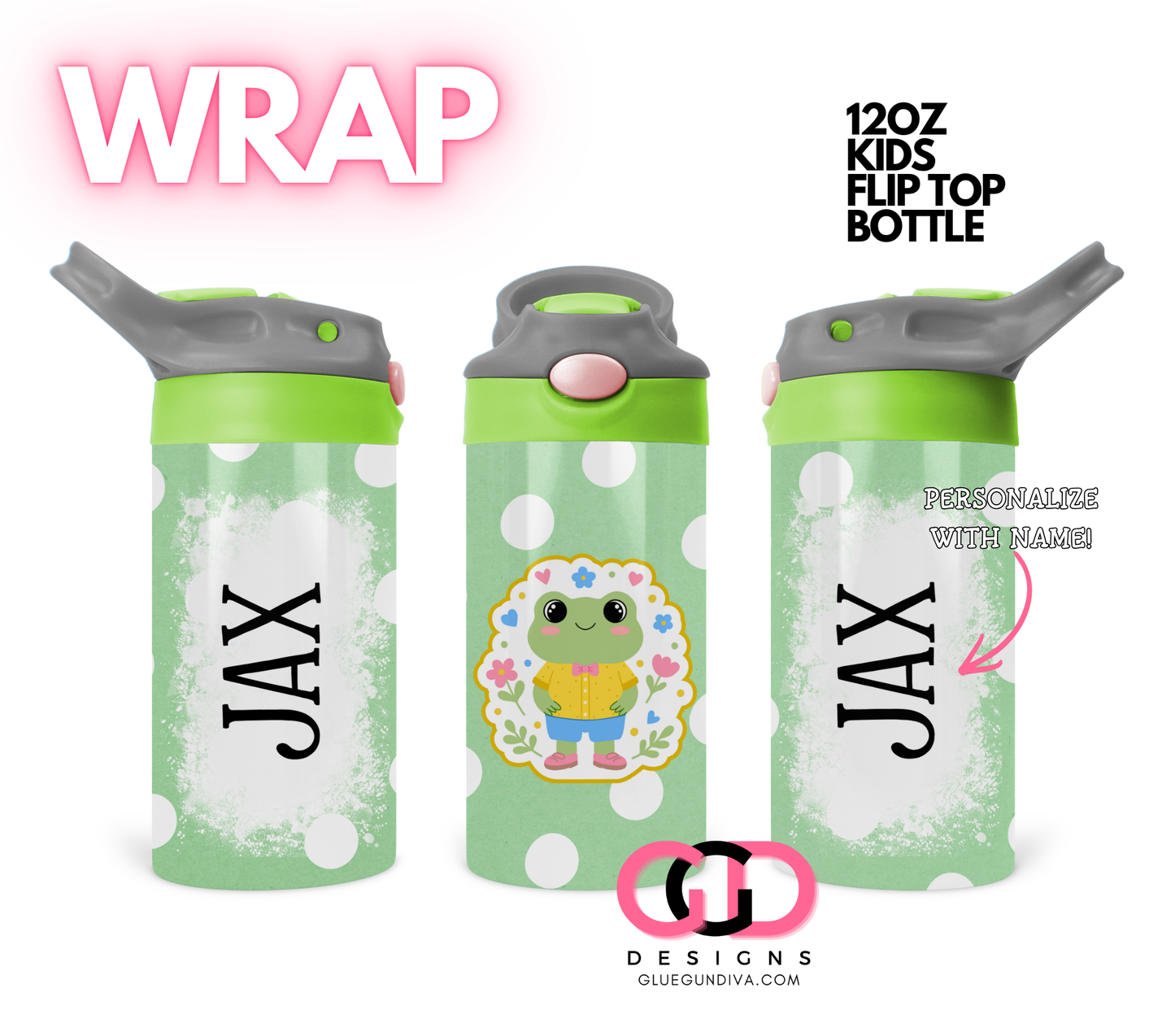Cute Frogs Boy - Digital Sippy Cup Wrap for kid's cups 12 oz