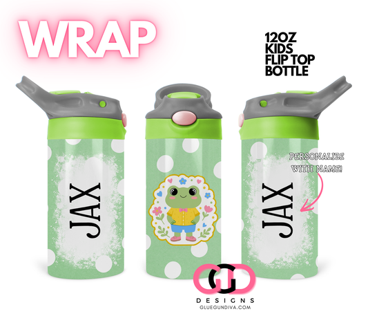 Cute Frogs Boy - Digital Sippy Cup Wrap for kid's cups 12 oz