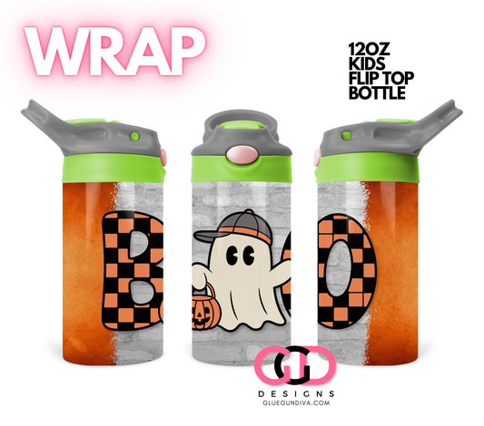 Boo Boy Ghost - Digital Flip Top Bottle Wrap for kid's bottles 12 oz