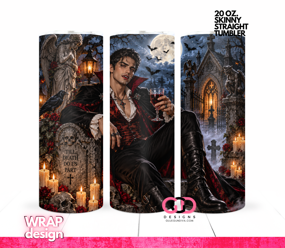 Male Vampire -   Digital tumbler wrap for 20 oz skinny straight tumbler