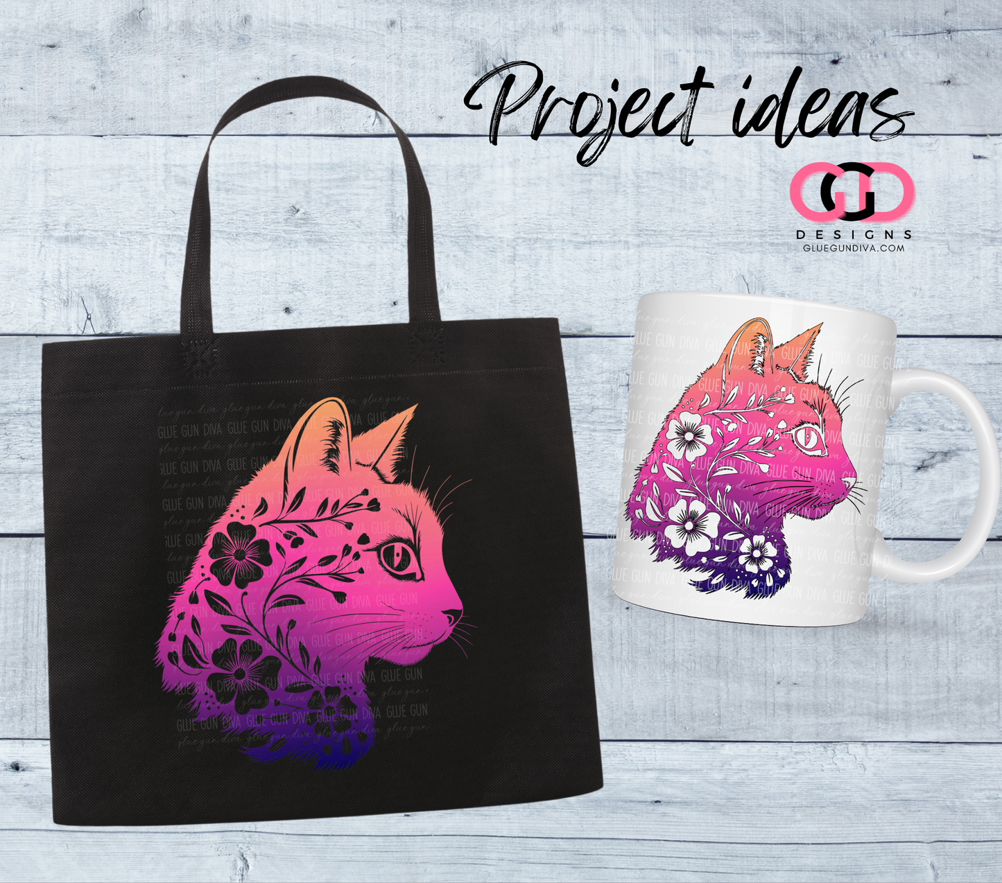 Floral Cat Silhouette -  PNGs & SVGs