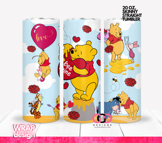 Valentine Honey Bear and Friends-   Digital tumbler wrap for 20 oz skinny straight tumbler