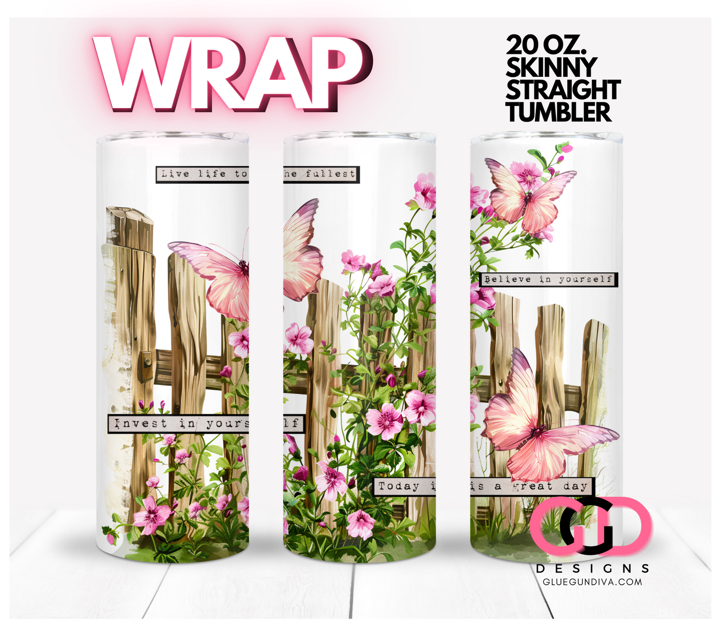 Country Road Fence-  Digital tumbler wrap for 20 oz skinny straight tumbler