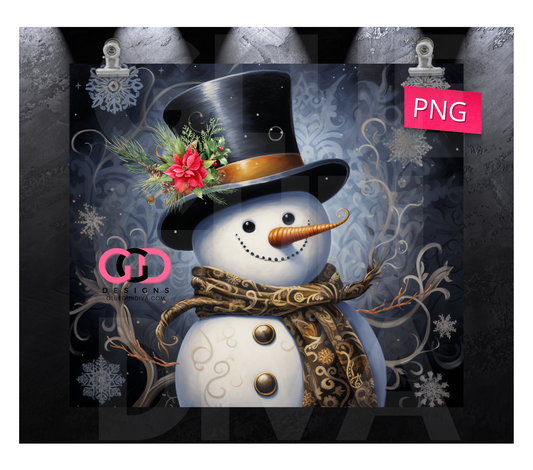 Elegant Snowman-   Digital tumbler wrap for 20 oz skinny straight tumbler