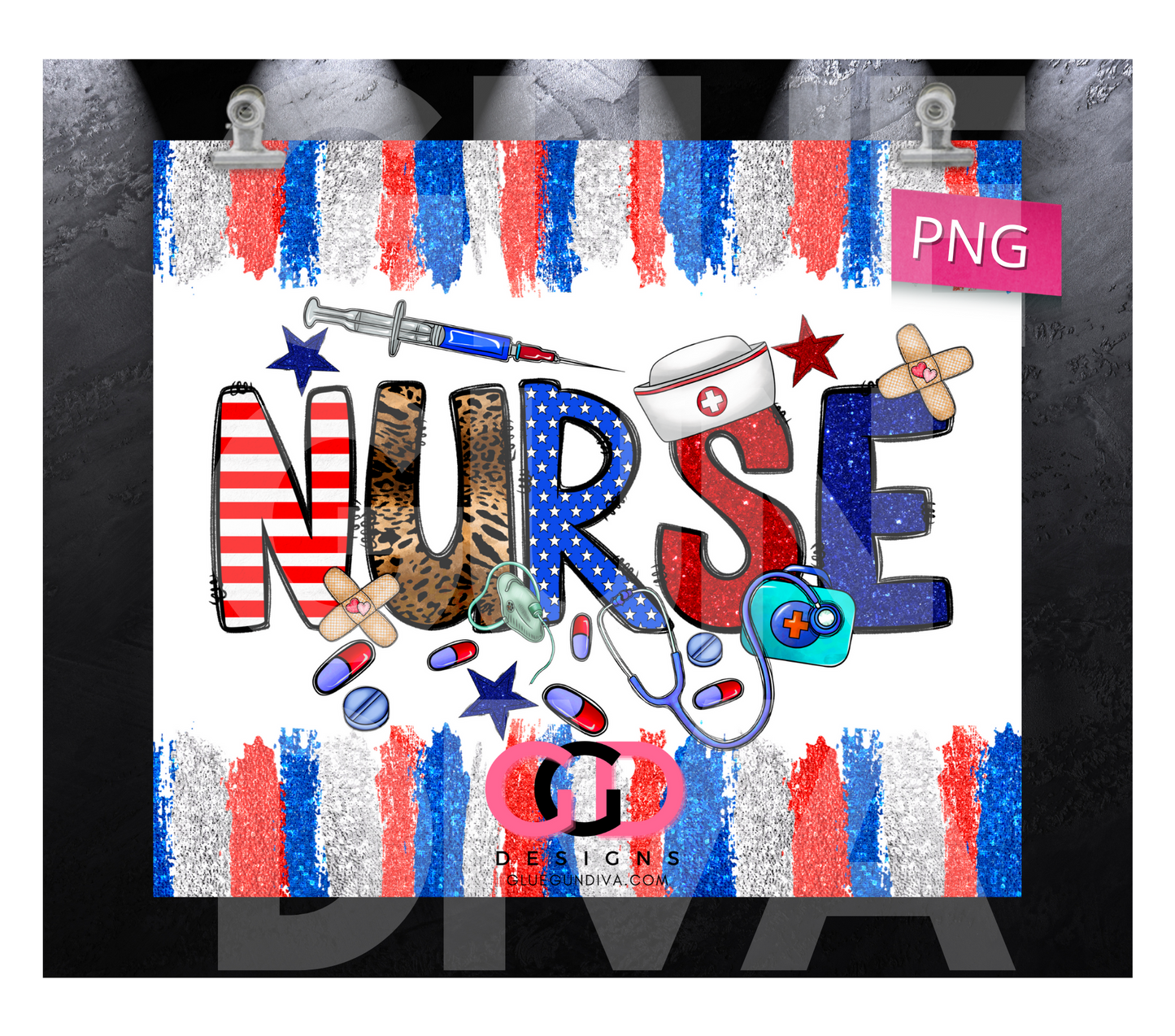 Patriotic Nurse -   Digital tumbler wrap for 20 oz skinny straight tumbler