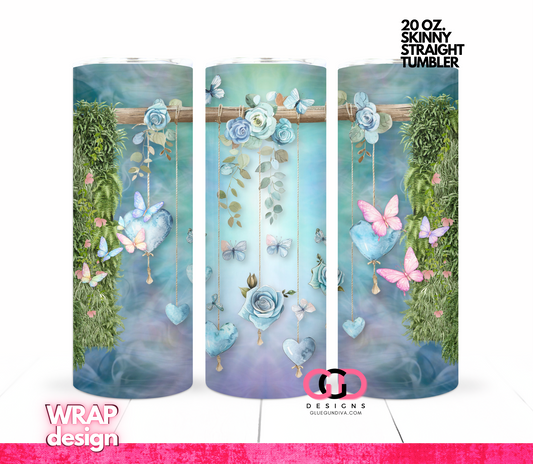 Dangling Roses and Butterflies -   Digital tumbler wrap for 20 oz skinny straight tumbler