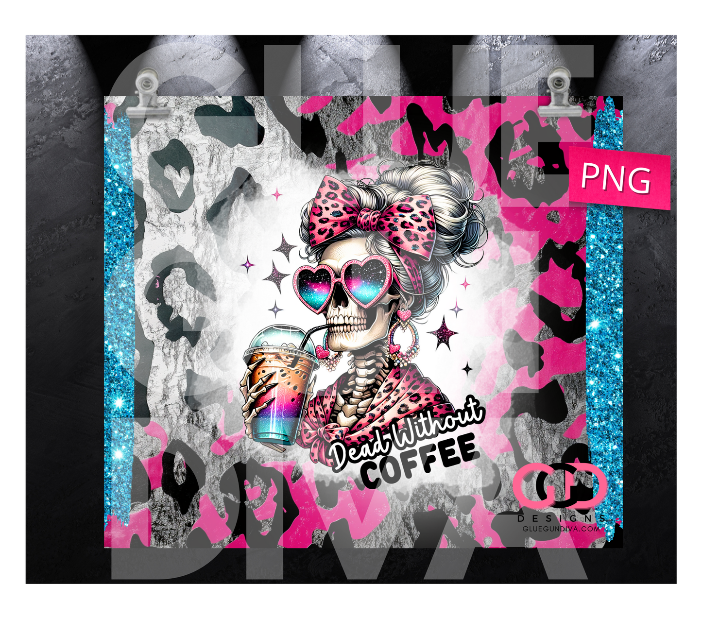 Dead without coffee -  Digital tumbler wrap for 20 oz skinny straight tumbler