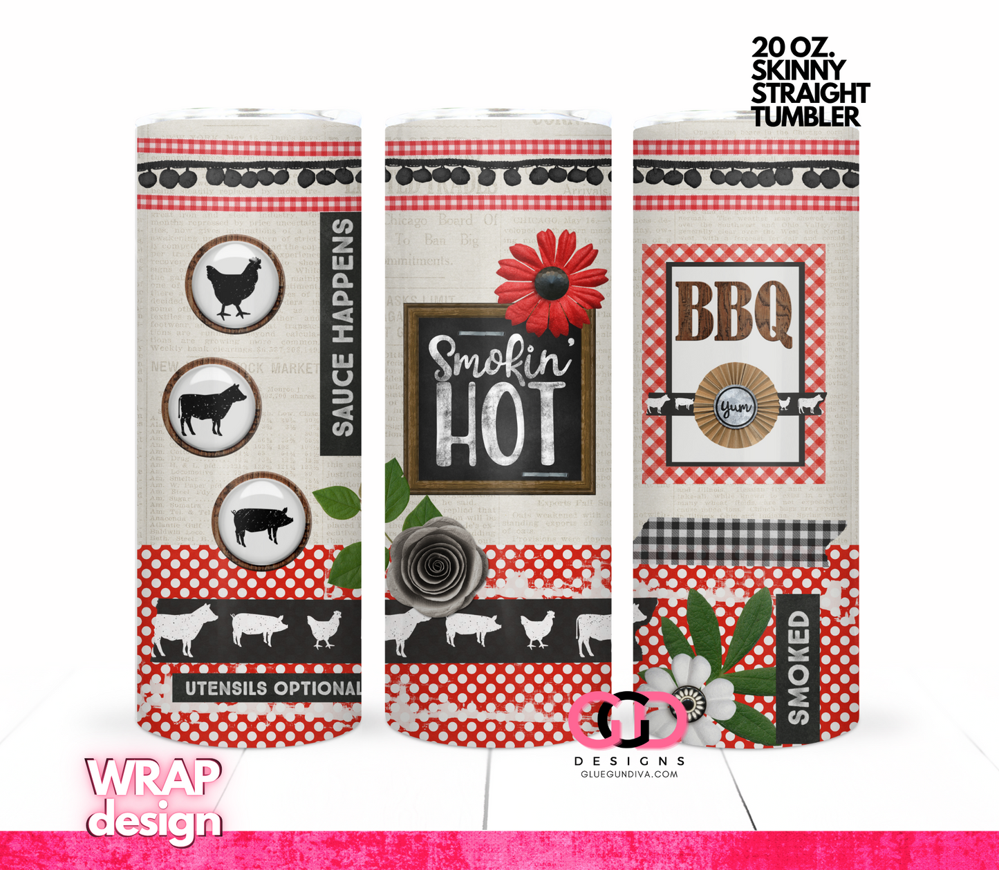 Smokin Hot BBQ -  Digital tumbler wrap for 20 oz skinny straight tumbler