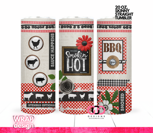 Smokin Hot BBQ -  Digital tumbler wrap for 20 oz skinny straight tumbler