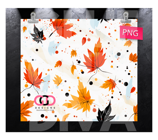 Fall Leaves Splash-   Digital tumbler wrap for 20 oz skinny straight tumbler