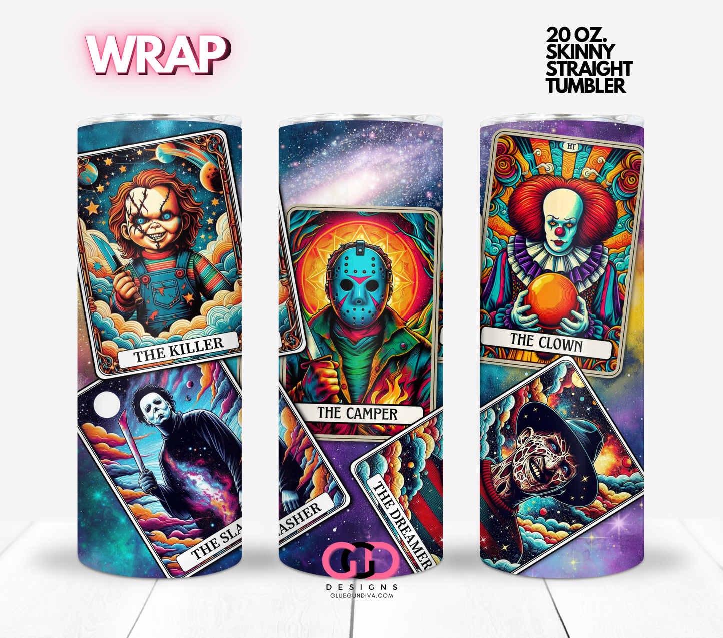 Horror Tarot Cards -  Digital tumbler wrap for 20 oz skinny straight tumbler