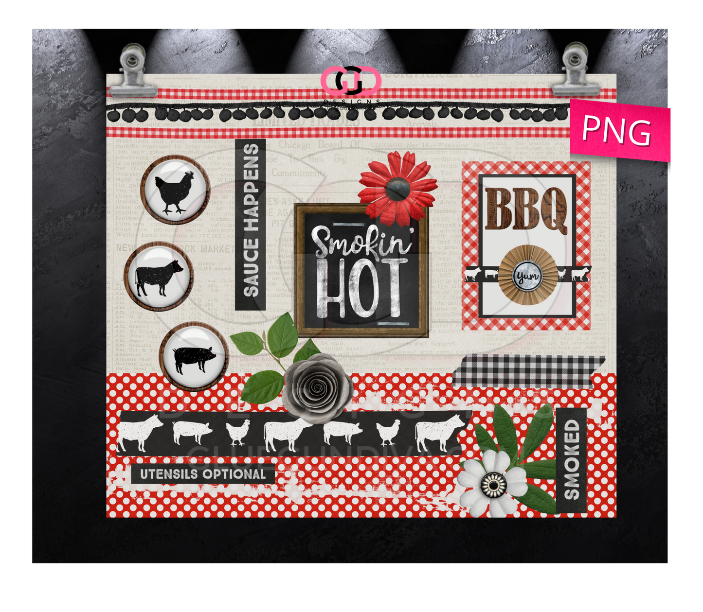 Smokin Hot BBQ -  Digital tumbler wrap for 20 oz skinny straight tumbler