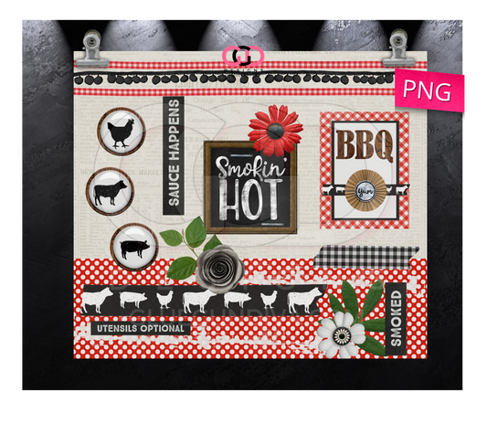 Smokin Hot BBQ -  Digital tumbler wrap for 20 oz skinny straight tumbler