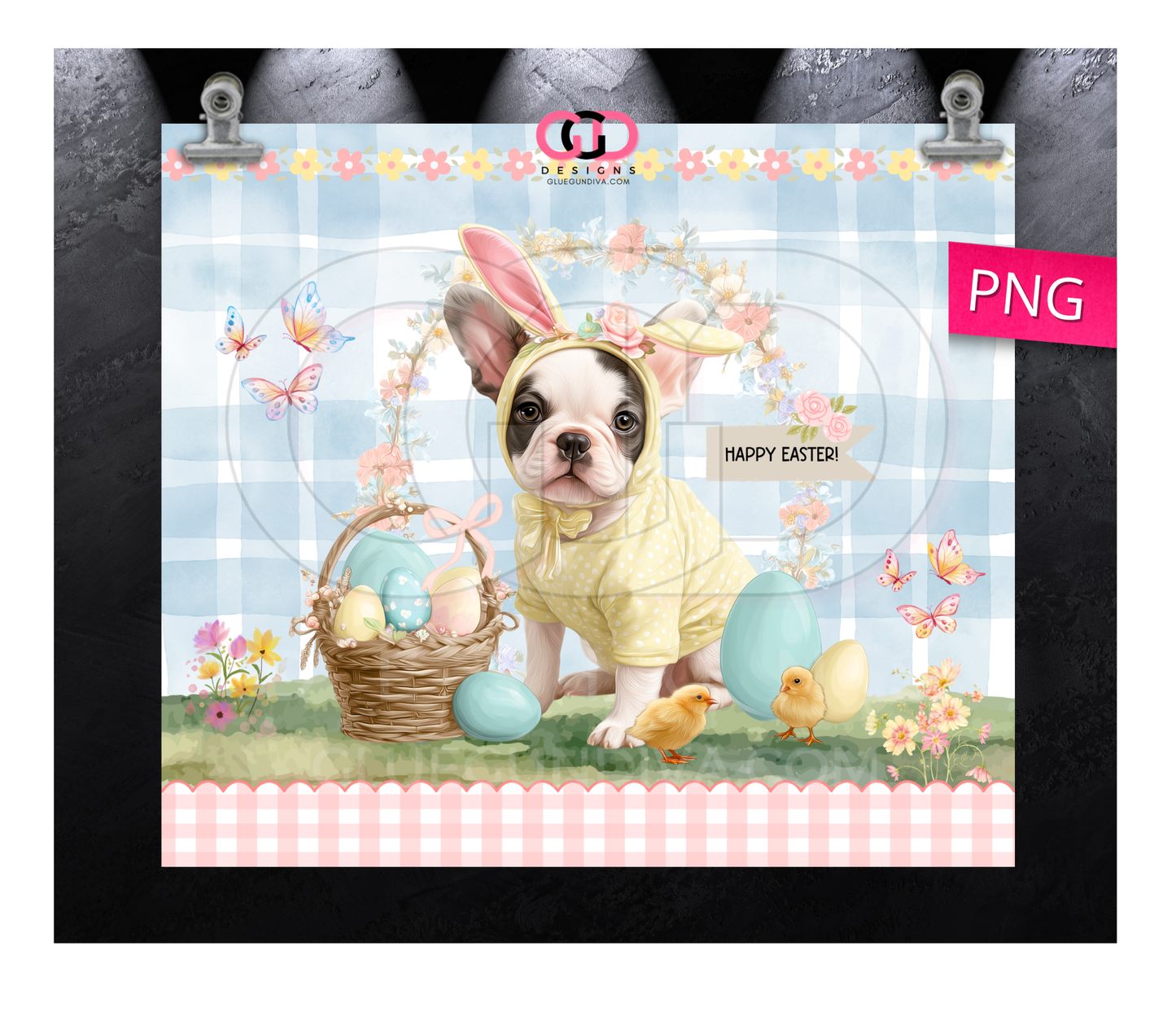 French Bulldog Easter Puppy 1 -  Digital tumbler wrap for 20 oz skinny straight tumbler