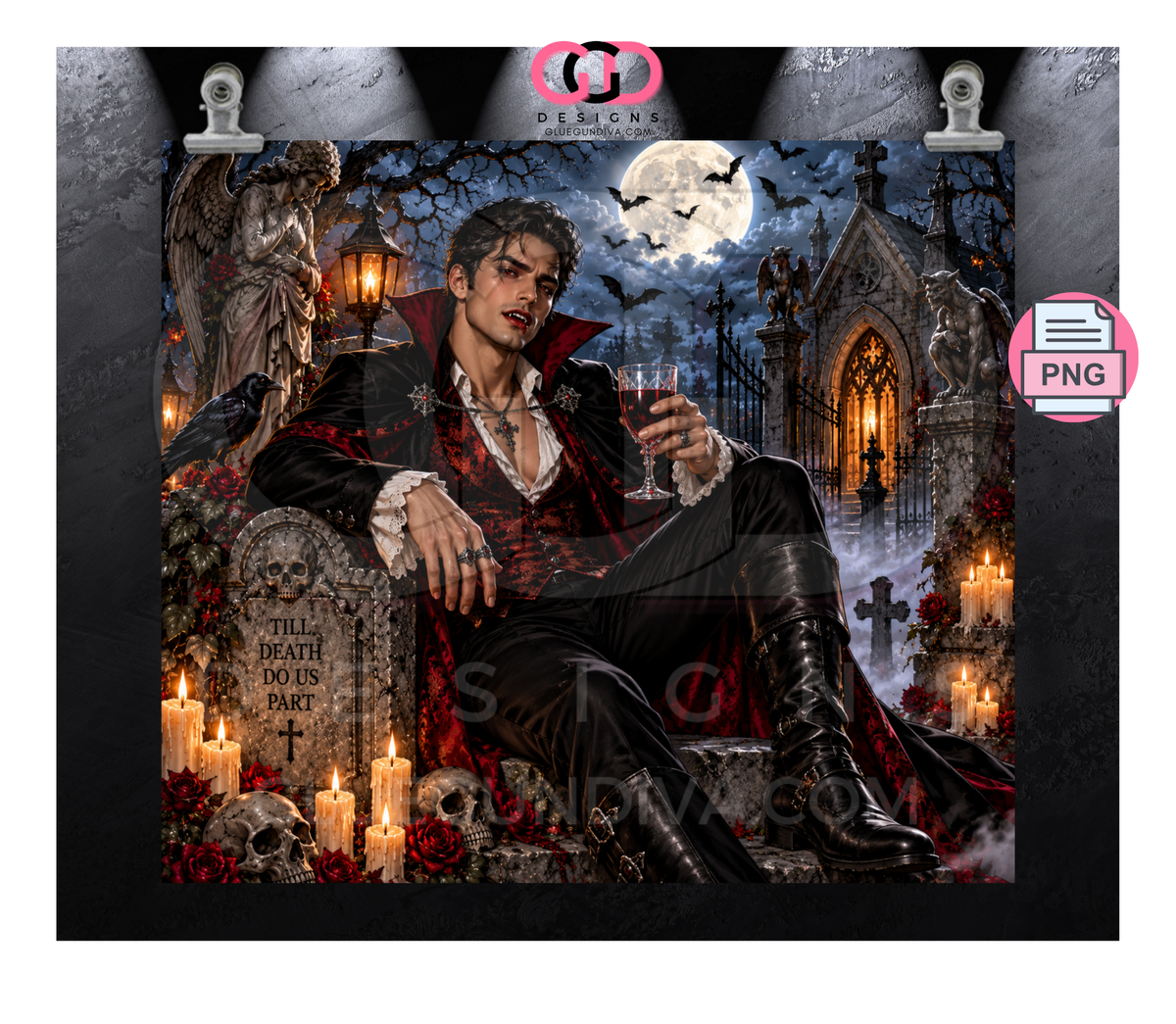 Male Vampire -   Digital tumbler wrap for 20 oz skinny straight tumbler