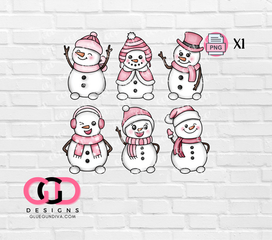 Cute Pink Snowmen-  PNGs & SVGs