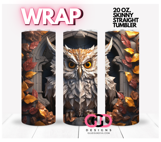 3D Autumn Owl-   Digital tumbler wrap for 20 oz skinny straight tumbler