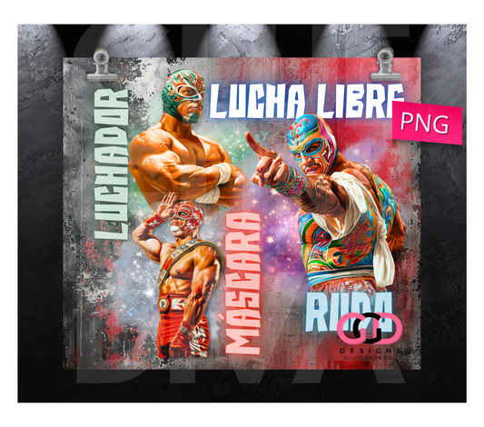 Lucha Libre-  Digital tumbler wrap for 20 oz skinny straight tumbler