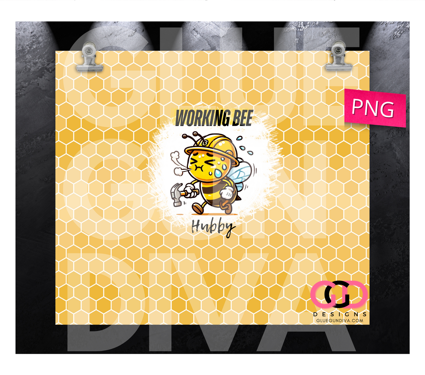 Working Bee Hubby-  Digital tumbler wrap for 20 oz skinny straight tumbler