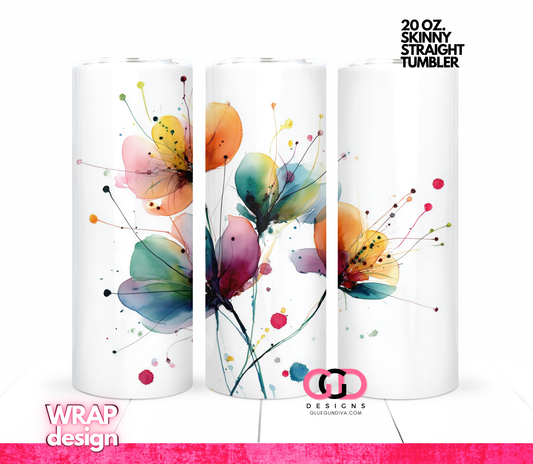 Watercolor Simple Flowers -   Digital tumbler wrap for 20 oz skinny straight tumbler