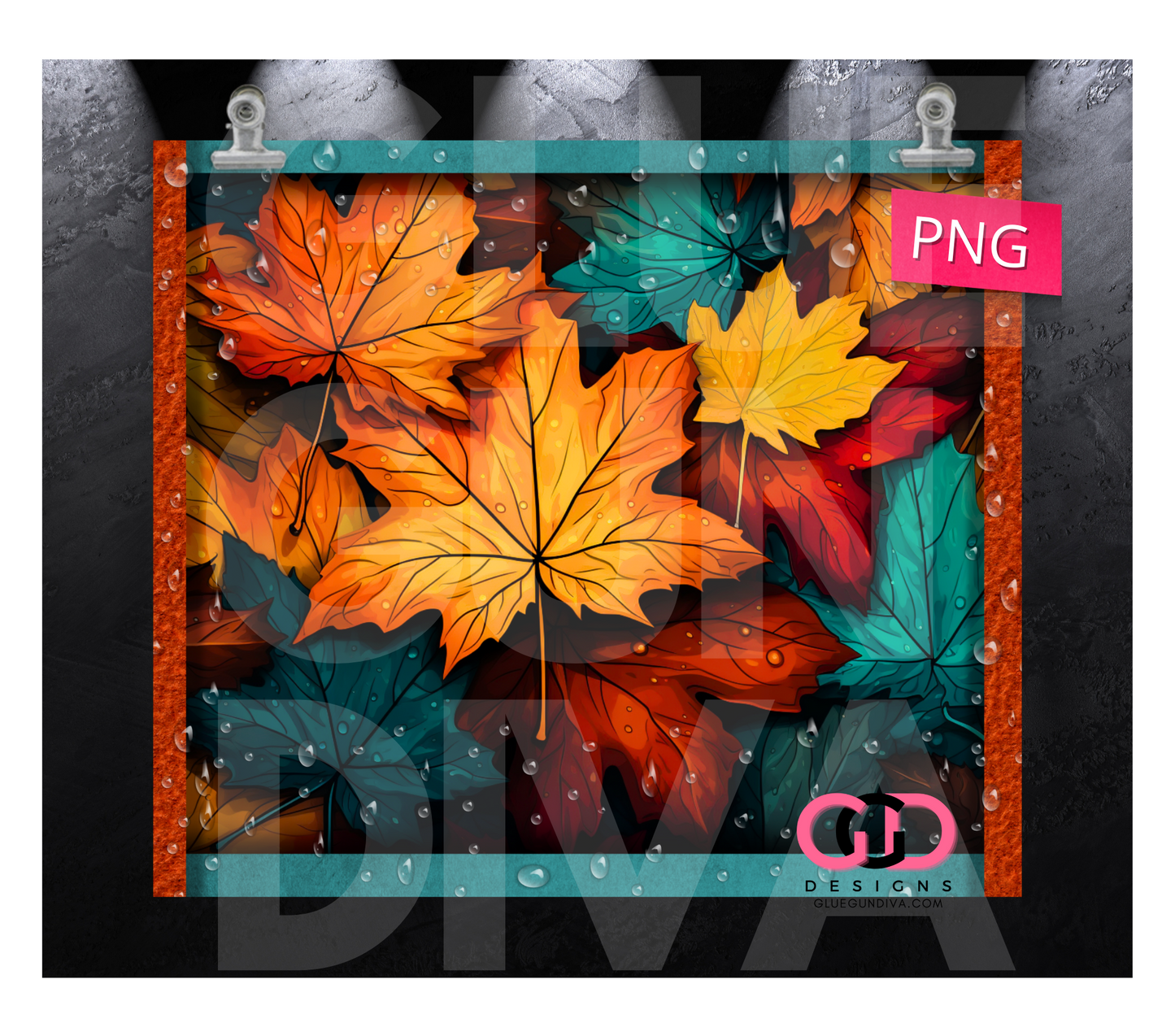 Fall Leaves Droplets-   Digital tumbler wrap for 20 oz skinny straight tumbler