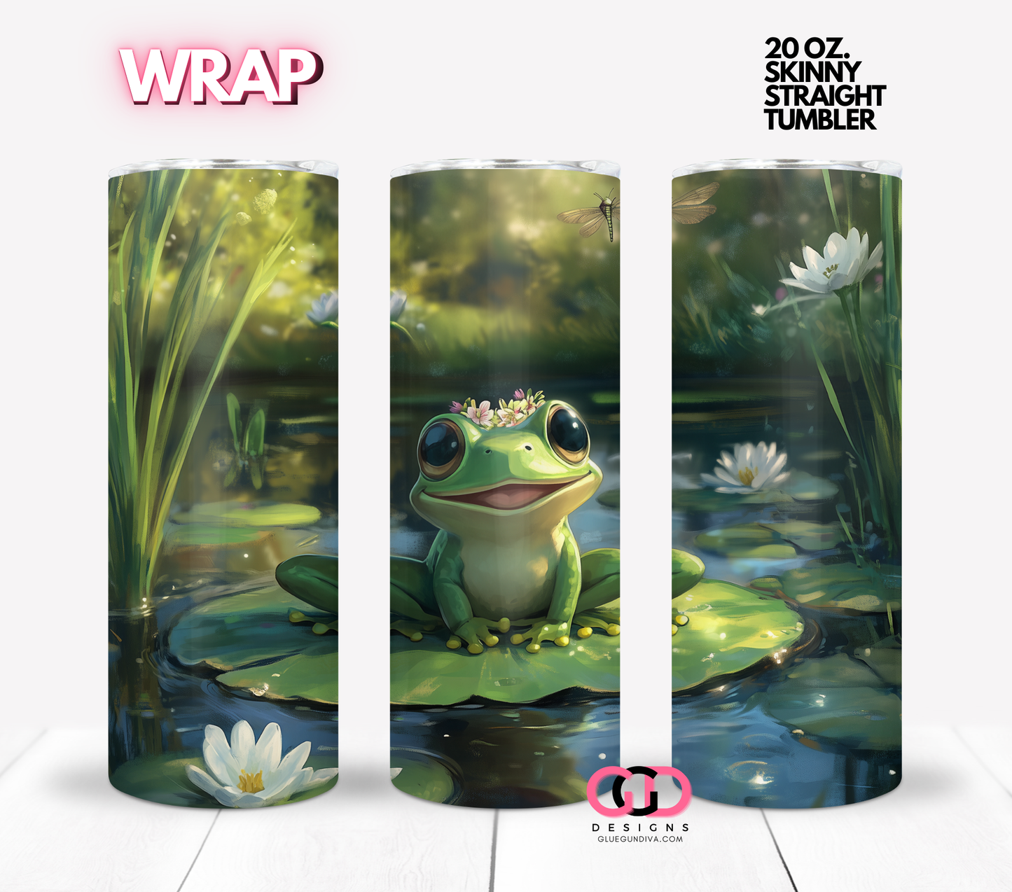 Cute Fron on Lily Pad -  Digital tumbler wrap for 20 oz skinny straight tumbler