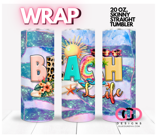 Beach Life Holographic Bands -  Digital tumbler wrap for 20 oz skinny straight tumbler