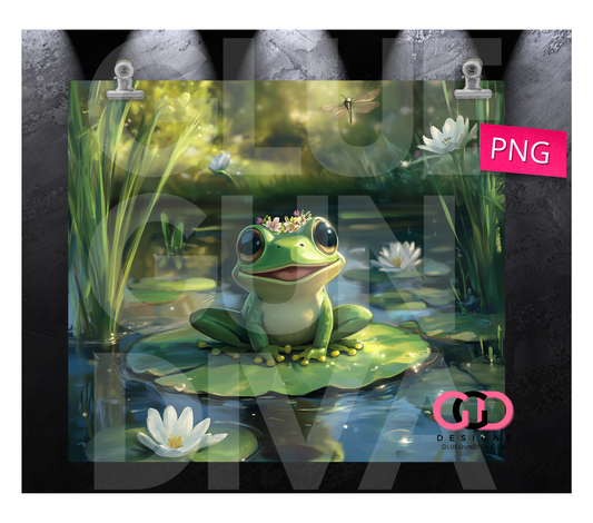 Cute Fron on Lily Pad -  Digital tumbler wrap for 20 oz skinny straight tumbler