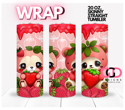 Strawberry Bears -   Digital tumbler wrap for 20 oz skinny straight tumbler