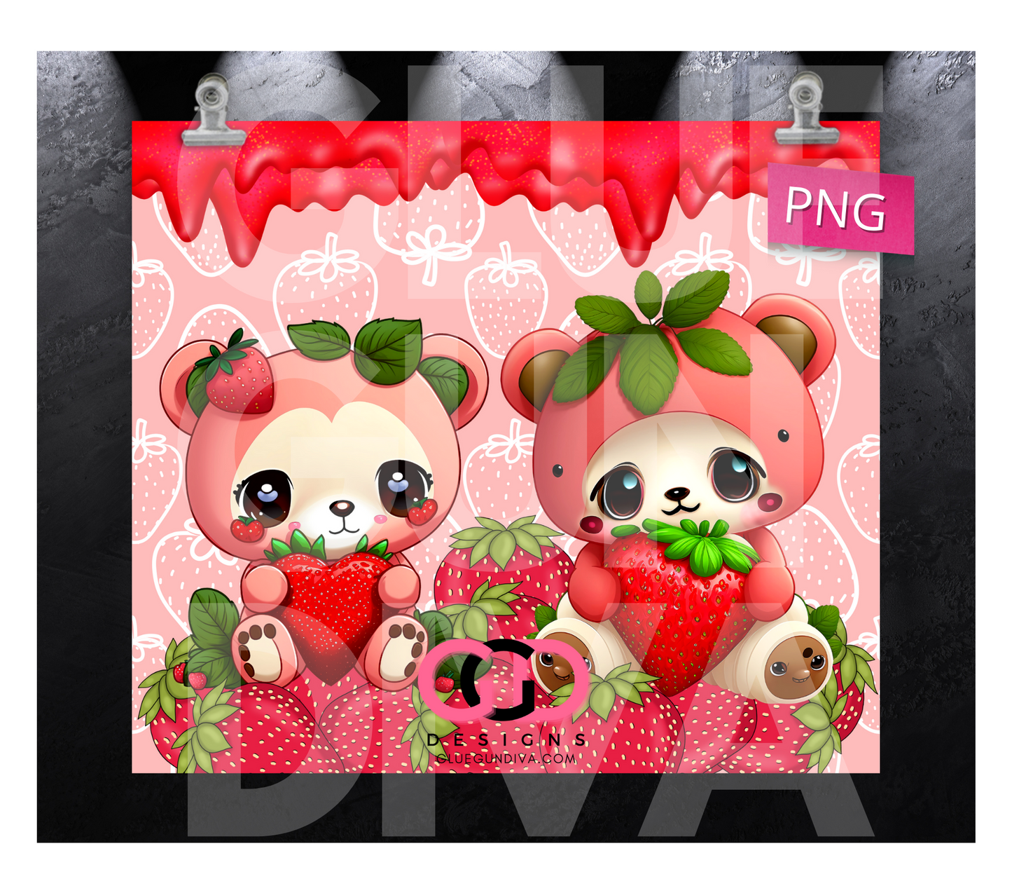 Strawberry Bears -   Digital tumbler wrap for 20 oz skinny straight tumbler