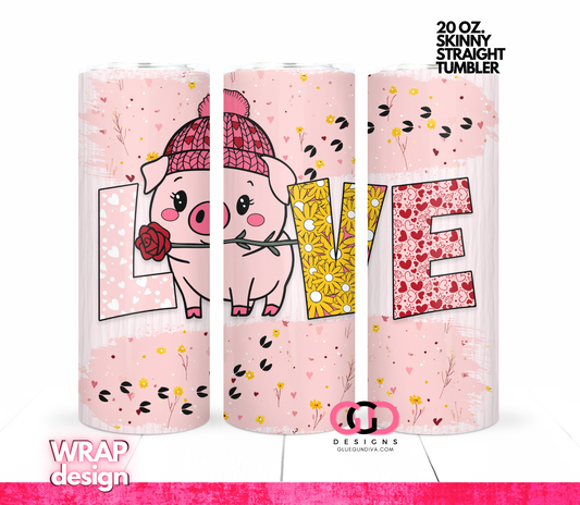 Piggy Love - Digital tumbler wrap for 20 oz skinny straight tumbler