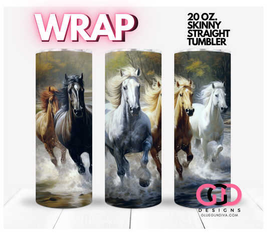 Horses by the River-   Digital tumbler wrap for 20 oz skinny straight tumbler