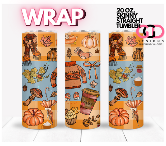 Fall Icons Yellow Plaid -   Digital tumbler wrap for 20 oz skinny straight tumbler