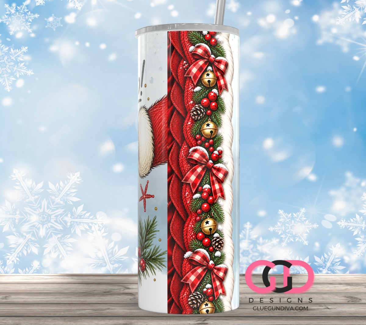 Boop Snowman -  Digital tumbler wrap for 20 oz skinny straight tumbler