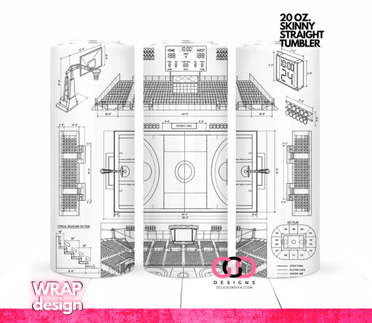 Basketball Blueprint - Digital tumbler wrap for 20 oz skinny straight tumbler