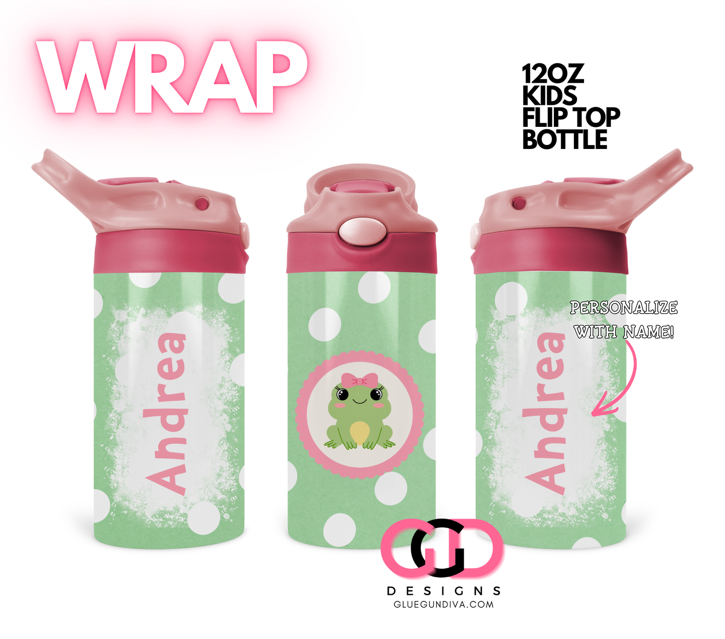 Cute Frogs - Digital Sippy Cup Wrap for kid's cups 12 oz
