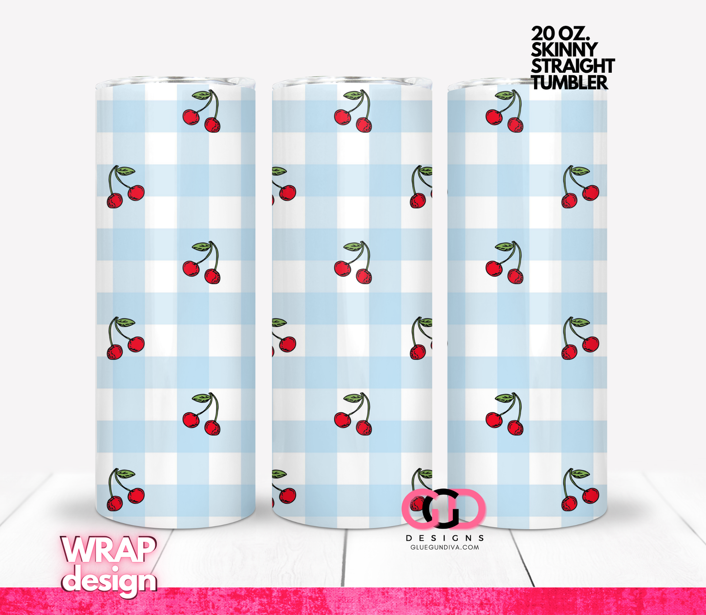 Sweet Cherries -  Digital tumbler wrap for 20 oz skinny straight tumbler