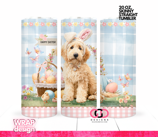 Golden Doodle Easter Puppy-  Digital tumbler wrap for 20 oz skinny straight tumbler