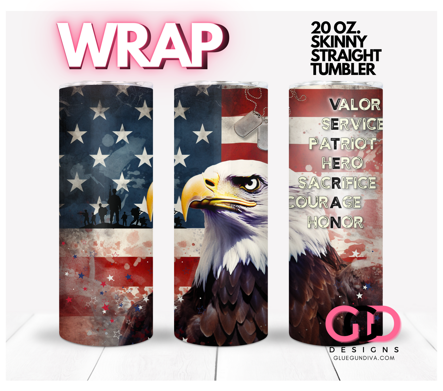 Veteran Word Meaning -   Digital tumbler wrap for 20 oz skinny straight tumbler