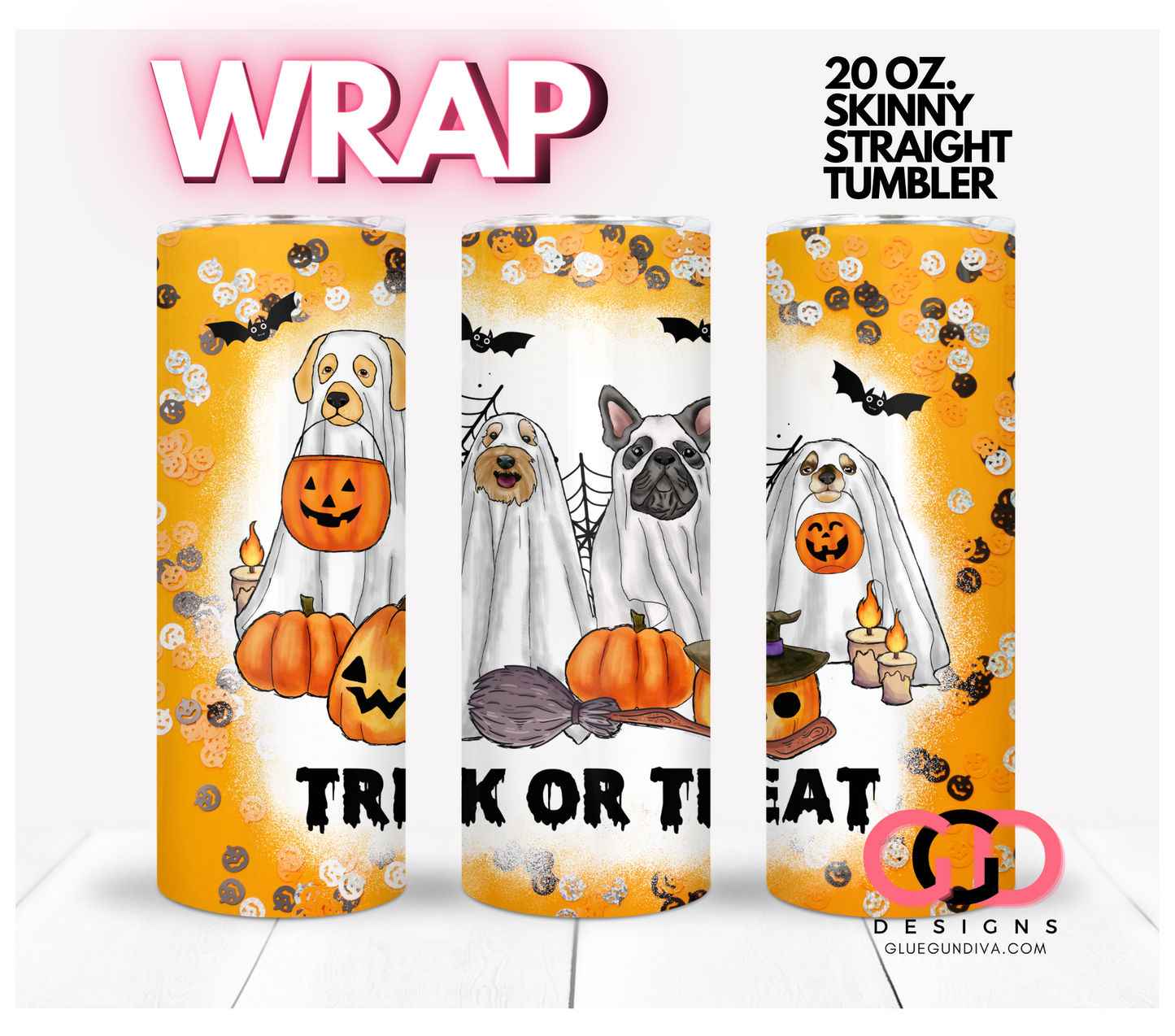 Puppy Trick or Treat-   Digital tumbler wrap for 20 oz skinny straight tumbler