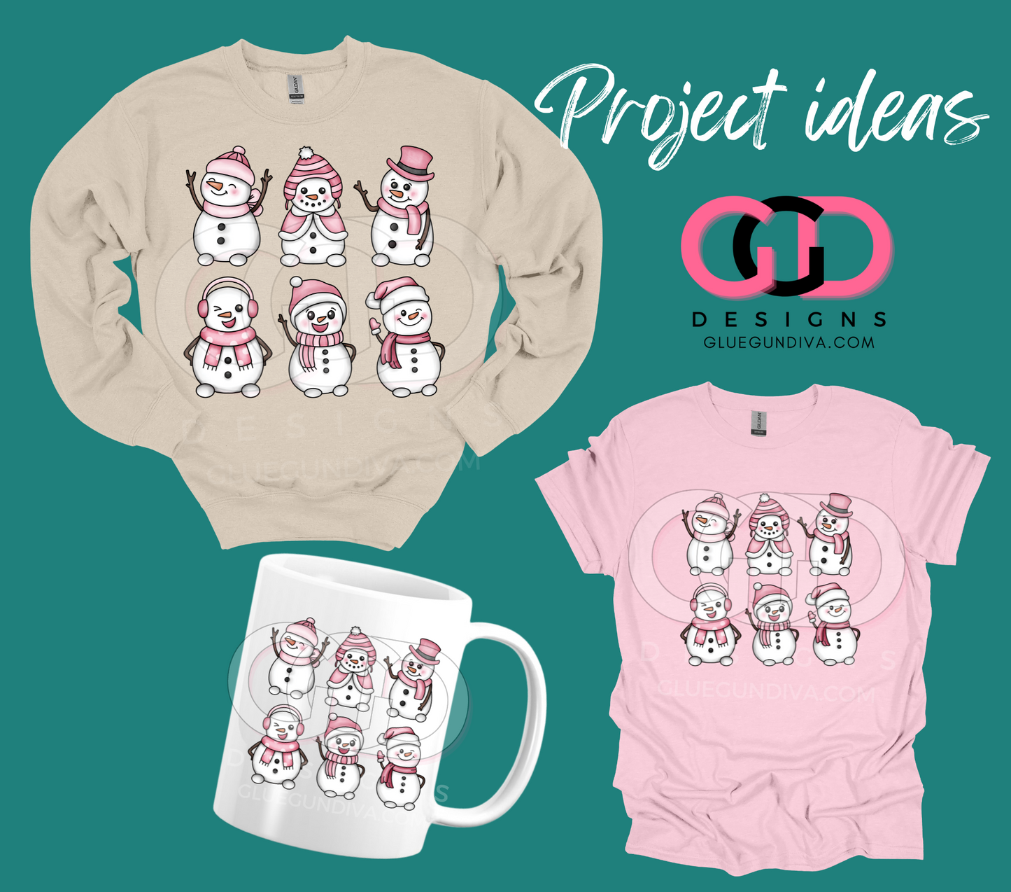 Cute Pink Snowmen-  PNGs & SVGs