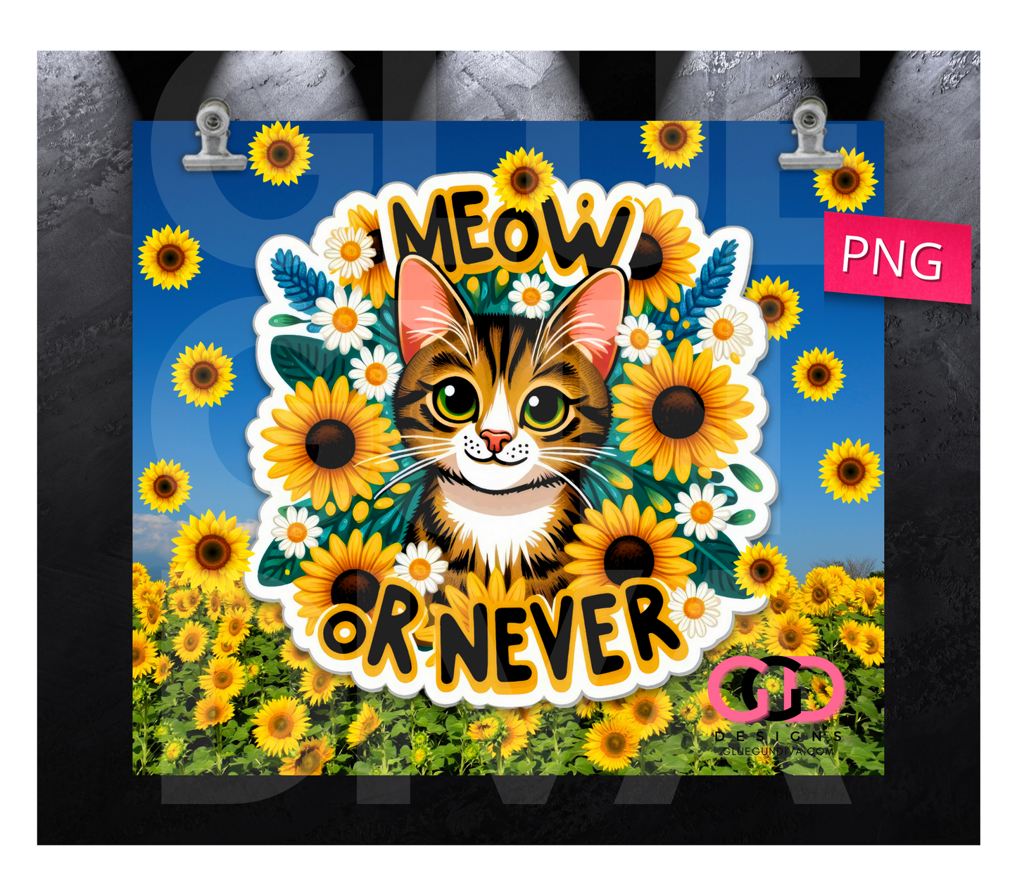 Meow or Never -  Digital tumbler wrap for 20 oz skinny straight tumbler