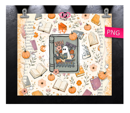 Read More Boooks Ghost -  Digital tumbler wrap for 20 oz skinny straight tumbler
