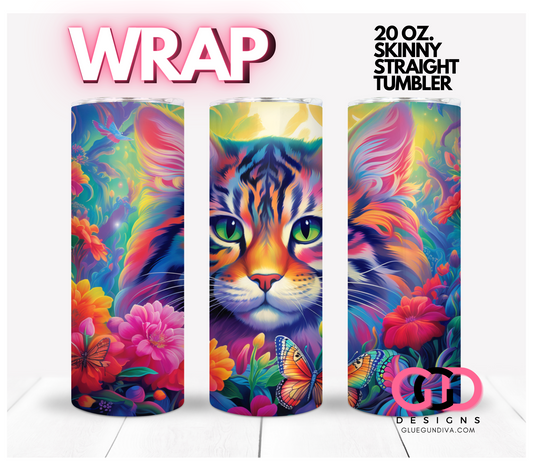 Colorful Bright Kitty-   Digital tumbler wrap for 20 oz skinny straight tumbler