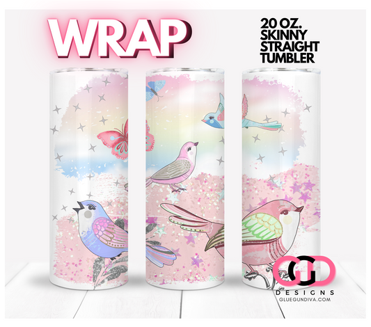 Pretty bird sparkling -  Digital tumbler wrap for 20 oz skinny straight tumbler