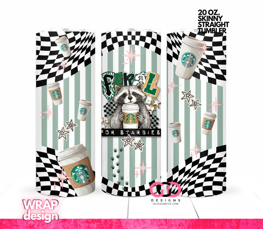 Feral for Starbies -  Digital tumbler wrap for 20 oz skinny straight tumbler