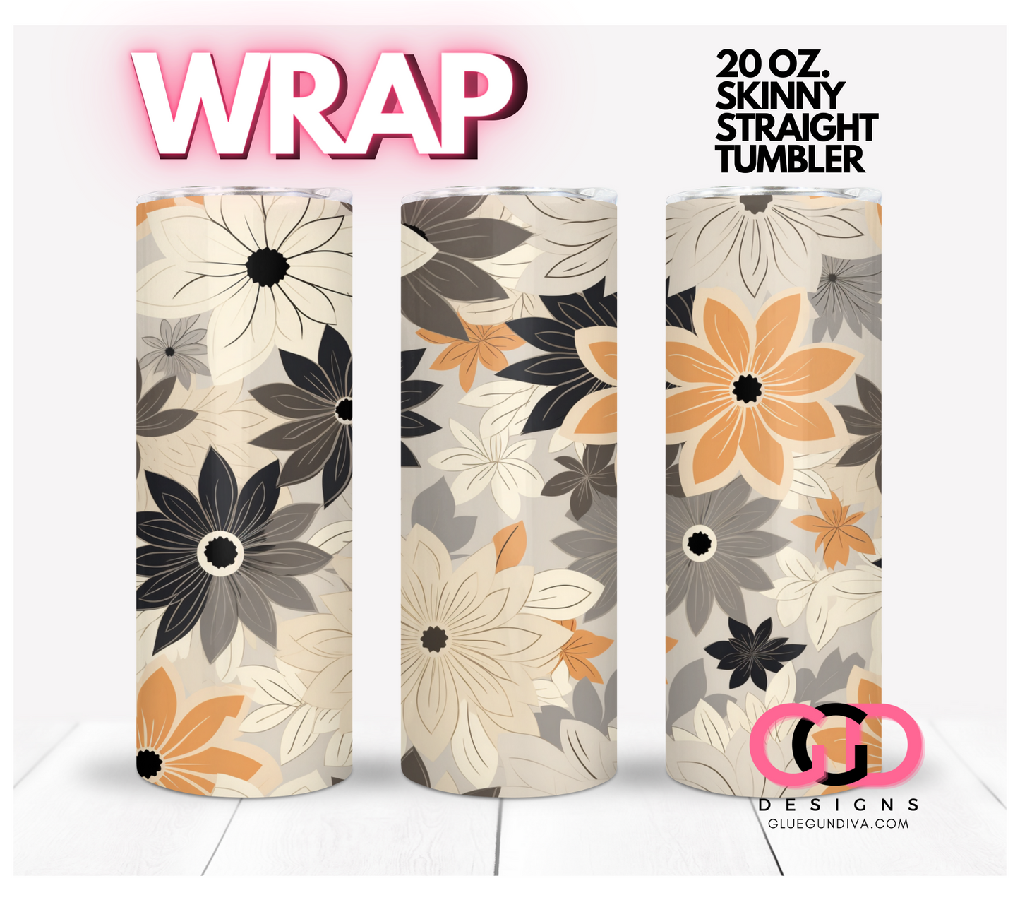 Fall Flowers Background-   Digital tumbler wrap for 20 oz skinny straight tumbler